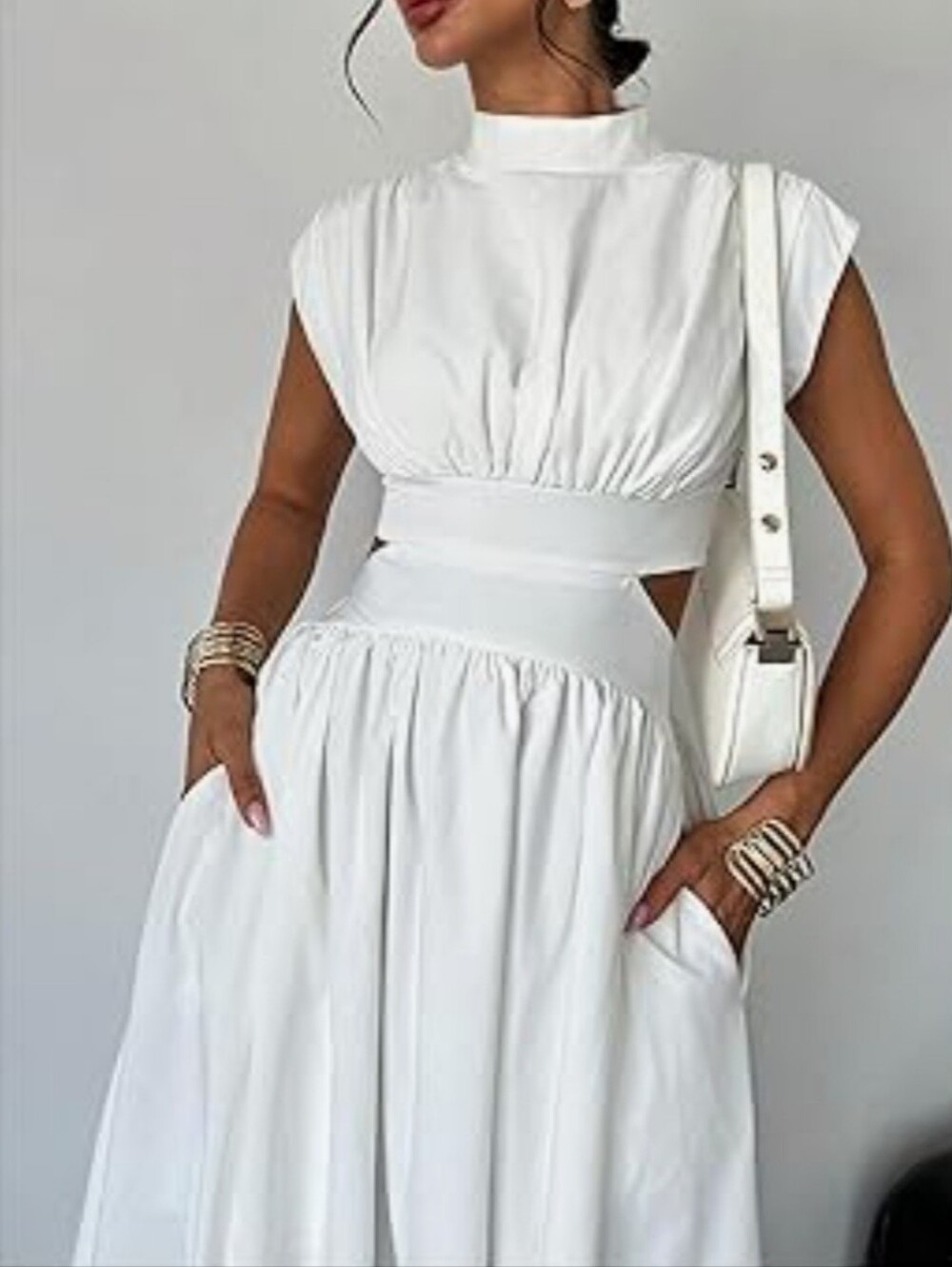 White Cutout Midi Dress - Elegant Women's Summer Dress - Picture 2 of 5